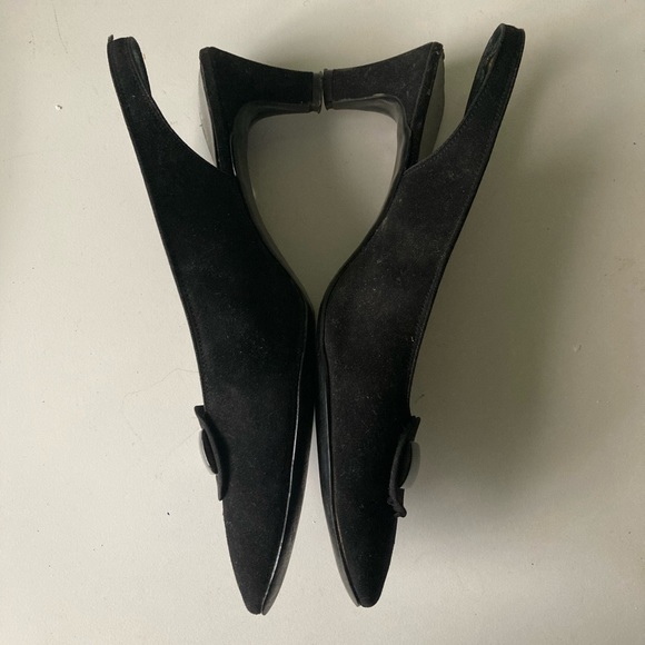 LAST CALL Vintage black sling back kitten heel womens shoes 60s - Picture 3 of 10